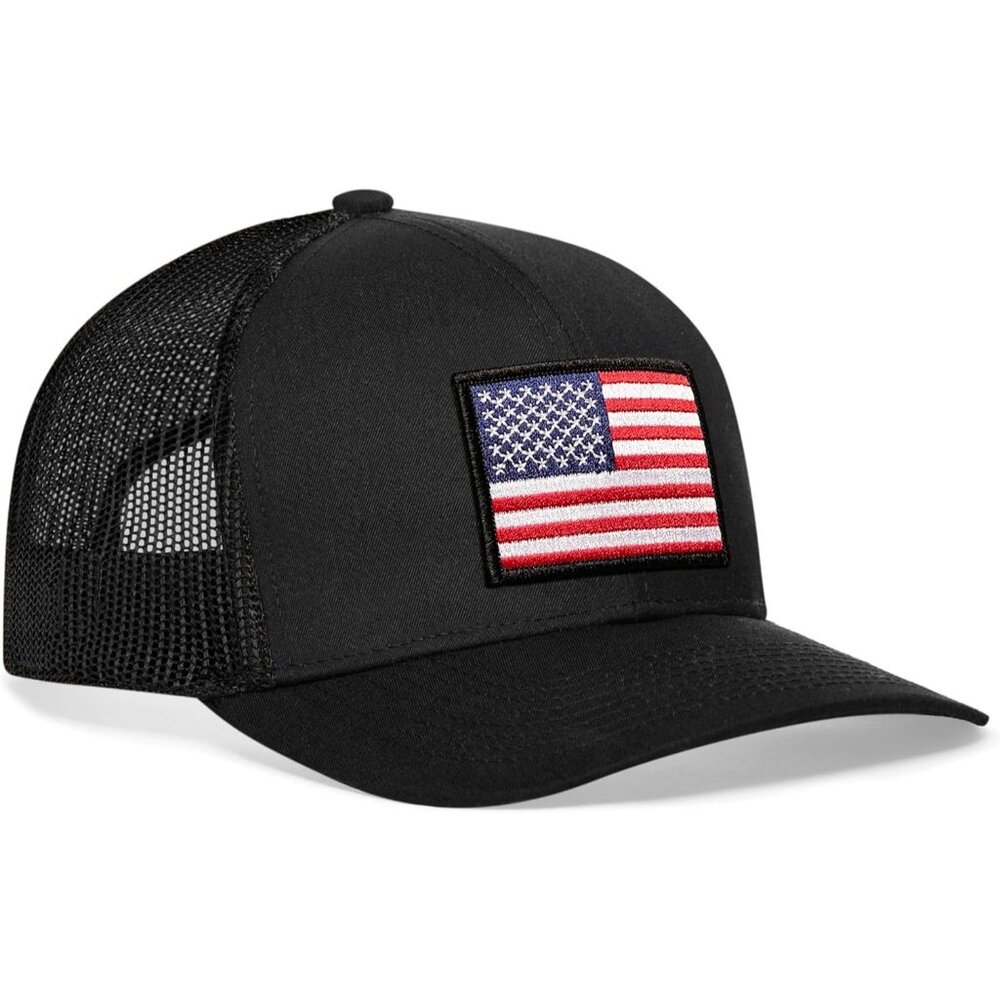 American Flag Hat Cap Trucker Hat for Men & Women Adjustable Baseball Cap Black